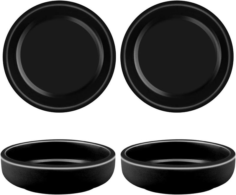 Cyimi 3.5" Ceramic Side Dish Set of 4 - Small Porcelain Soy Dipping Sauce Dishes - Black Seasoning Bowls Dinnerware Sets for Serving - Image 1